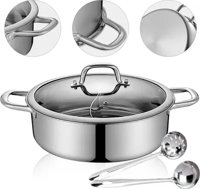 Obrázek produktu pro Shabu Hot Pot – hrnec Yin-Yang – nerezová ocel 304 – 32 cm – dvojitá přepážka – oddělený vývar/polévka