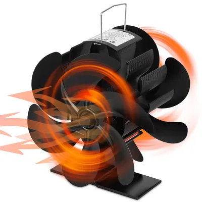 Immagine prodotto di Ventilatore a doppia faccia per stufa a legna, con 12 pale, ventilatore per stufa a legna, ventilatore a funzionamento termico senza elettricità, con termometro per stufa a legna