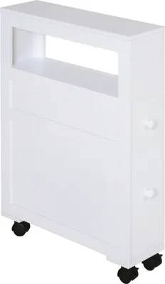 Produktbild von HOMCOM Badezimmerschrank mit Rollen, schmales Badezimmermöbel mit 2 Schubladen und Ablagefach, Tragfähigkeit 20 kg, 16 x 52 x 71,5 cm, Weiß