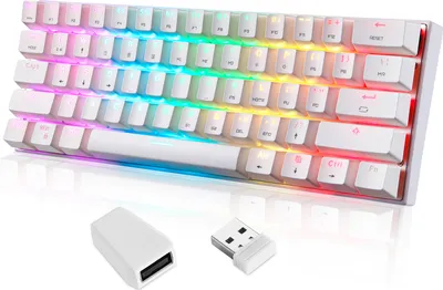 Obrázek produktu pro Bezdrátová mechanická klávesnice Motospeed SK62 s 61 klávesami, světelný efekt RGB | Tři režimy připojení | Červený spínač, bílá barva