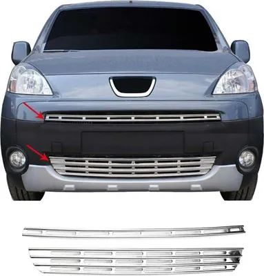 Obrázok produktu pre Lišty mriežky chladiča Lišty mriežky chladiča pre Peugeot Partner Tepee 2008-2015 chróm 2x