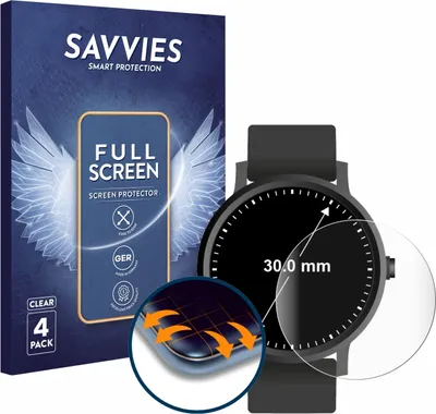 Produktbild von 4x Savvies Fullscreen Schutzfolie für Armbanduhren (Kreisrund, ø: 30 mm) Displayschutz Folie Fullcover Klar Transparent