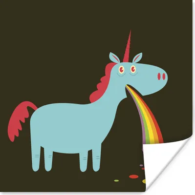 Produktbild von MuchoWow® Poster Eine Illustration eines Einhorns, das sich erbricht - Mädchen - Kinder - Kinder 75x75 cm - Wand Dekoration
