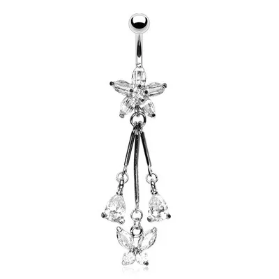 Produktbild von Taffstyle Bauchnabelpiercing Bauchnabelpiercing Zirkonia Kristall Blumen Anhänger, Clear