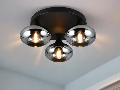 Produktbild von Moderne LED Deckenleuchte 3-flammig Schwarz mit Rauchglas Lampenschirmen, Ø 39cm