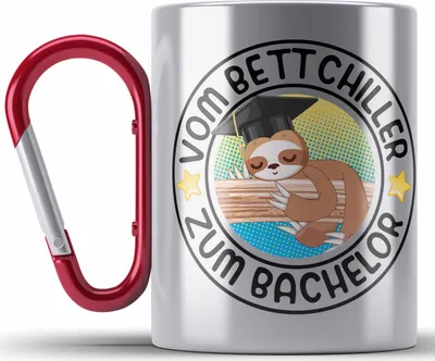 Produktbild von Trendation - Vom Bett Chiller zum Bachelor Edelstahl Tasse Karabiner Geschenk Prüfung Bestanden Graduation Lustiger Spruch Bachelor Geschenkidee (Rot)
