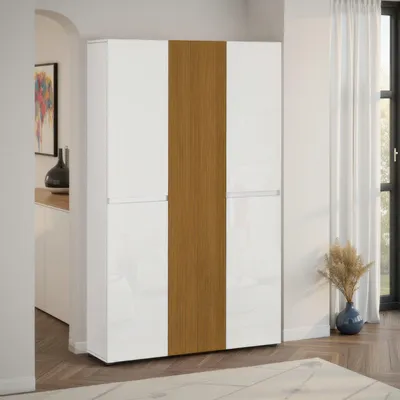 Produktbild von Dmora Mehrzweckschrank Palasio 120x200 cm, Hochglanz Weiß, 20 Regale, Schubladen