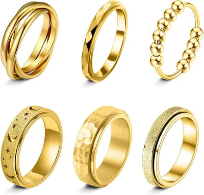 Productafbeelding van Fidget-ringen - Set van 6 stuks - Roestvrij staal - Spinner-ring - Anti-angst en stressverlichtend