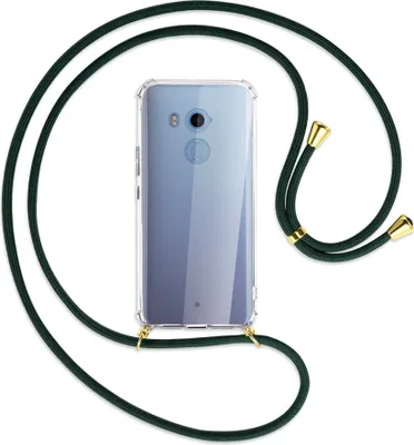 Produktbild von Handykette Backcover-Schutzhülle mit Band (Metall goldfarben) für HTC U11 Plus - dunkelgrün