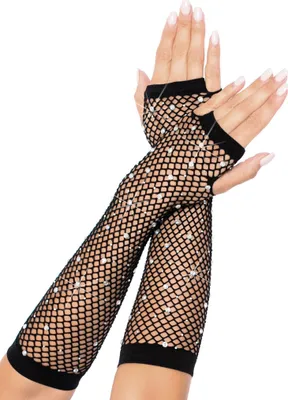 Produktbild von Fingerlose Fishnet Handschuhe mit Strass