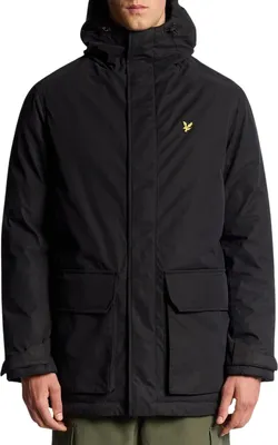 A man wearing a black parka jacket.