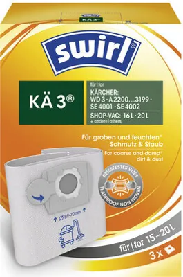 Obrázok produktu pre Swirl KÄ 3, Vrecko na prach, Bubnový vysávač, Kärcher, Kärcher WD 3, 244 g, 210 mm