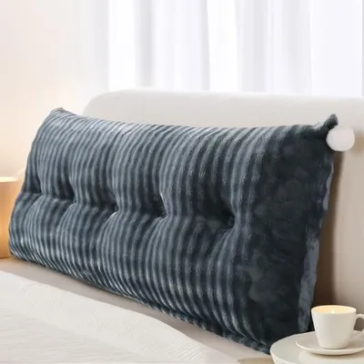 Produktbild von Rückenkissen & Lesekissen Bücherkissen aus Faux-Kaninchenfell, keilkissen für Bett Sofa Kopfteil Lesekissen Kopfteilkissen,Dunkelgrau,180x45x20cm