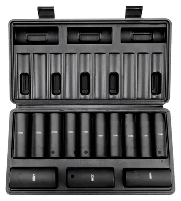 Produktbild von Profi Steckschlüsselsatz CR-V-legierter Stahl 13-tlg Steckschlüssel Satz 10-24 mm Tiefe Stecknüsse Schlagschrauber, HRC 42-48 Steckschlüssel inkl Werkzeugkoffer, Metrisch Schraubenausdreher