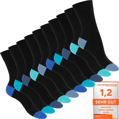 Produktbild von Footstar Damen und Herren Baumwoll-Socken (10 Paar) mit abgesetzter Ferse und Spitze - Blau 39-42