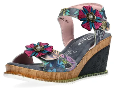 Produktbild von Laura Vita Damen Sandalette aus Leder mit Plateau und Keilabsatz Ballon 21, Größe:39 EU, Farbe:Grau