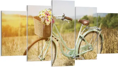 Produktbild von Bild auf Leinwand - Leinwandbild - 5 Teile - Fahrrad Wiese Blumen - 160x85cm - Wand Bild - Wanddeko - Wandbilder - Leinwanddruck - Bilder - Wanddekoration - Leinwand bilder - Wandbild - EA160x85-4206