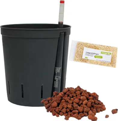Produktbild von Set 4 teilig für Hydrokultur Kulturtopf 18/19 Ø 18 cm H 19 cm Wasserstandsanzeiger Blähton Dünger HD50