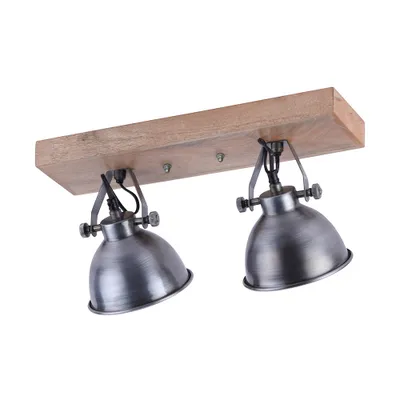 Zdjęcie produktu dla Lampa sufitowa i ścienna, żelazo, drewno, ruchome punkty, L 44 cm