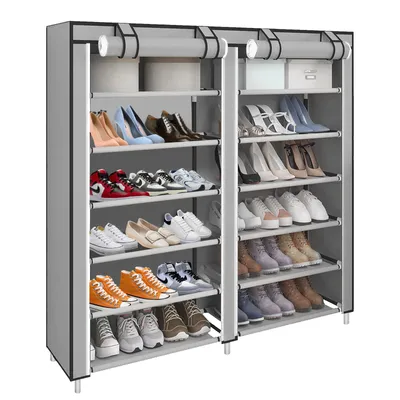 Produktbild von Schuhschrank Stoffschrank 120x30x110cm 36 Paar Schuhe grau