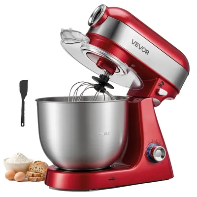Produktbild von VEVOR 5L Kippkopf-Standmixer 1000W Elektrischer Teigmischer, 10 Geschwindigkeiten Küchenmixer mit Edelstahlschüssel, Spritzschutz, Teighaken, Schneebesen, Rührbesen, zum Backen, Mischen und Schlagen
