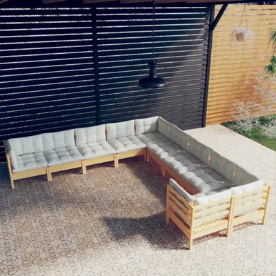 Produktbild von Möbel 10-tlg. Garten-Lounge-Set mit Creme Kissen Kiefernholz - Terrassenmöbel 3097007