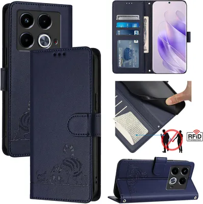 Produktbild von Leder Hülle für Infinix Note 40 5G Süße Katze Flip Case Brieftasche Schutzhülle mit Standfunktion Blau