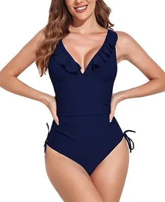 Produktbild von Damen Badeanzug Push Up V-Ausschnitt Einteilige Bademode Swimsuit