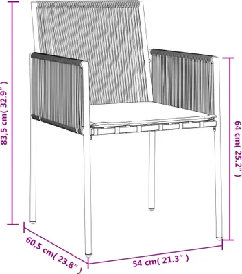 Image de vidaXL Chaises de jardin avec coussins 6 pcs. noir 54x60,5x83,5 cm