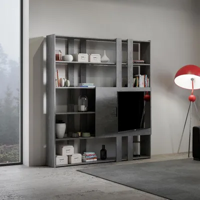 Immagine prodotto di Libreria Moderna 5 Ripiani con Pannello per TV 178x36x204 cm in nobilitato Grigio