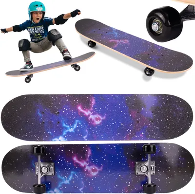 Produktbild von Malplay skateboard deck wood rollerboard obojstranný Galaxy ABEC-5, gumové kolieska, 77 cm do 100 kg, hliník