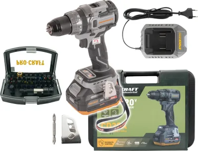 Zdjęcie produktu dla Procraft Industrial CD20A akumulatorowa wiertarko-wkrętarka udarowa 20 V 85 Nm + 1x akumulator 4,0 Ah + ładowarka + walizka