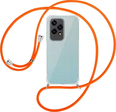 Produktbild von Handykette Backcover-Schutzhülle mit Band (Metall silberfarben) für Honor 200 Lite - neonorange