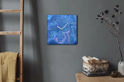 Produktbild von Coloray Hodiny Unikátní 30x30 cm  Tiché hodiny Pro obývací pokoj a kuchyň Nástěnné hodiny Plátno Bílé ručičky hodin - Světle modrá abstrakce
