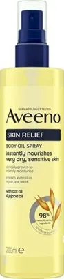 A bottle of Aveeno Skin Relief Body Oil Spray.