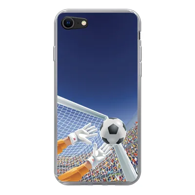 Produktbild von MuchoWow® Handyhülle Schutzhülle Hülle für iPhone SE 2022 Eine Illustration eines Torwarts, der den Fußball stoppt - Junge - Mädchen - Kind Silikon Softcase Handy Hülle - Schutzhülle