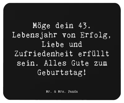 Produktbild von Mr. & Mrs. Panda mauspad laptop Spruch 43. Geburtstag Glück - Schwarz - Geschenk, Mousepad, Herzlichkeit, Happy Birthday, pc, mausunterlage, herzlicher Geburtstagsgruß