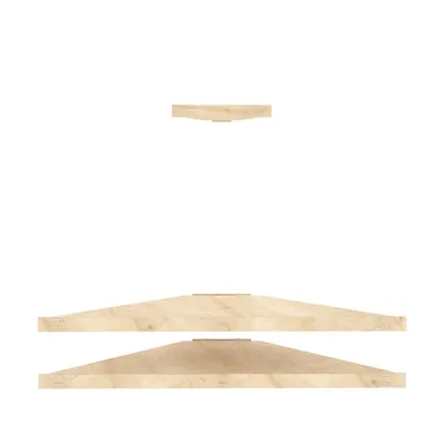 Three wooden shelves are shown against a white background.