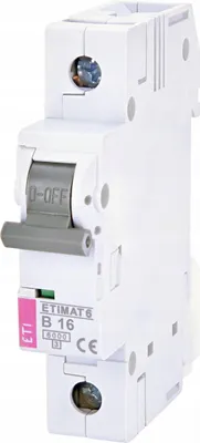 A close-up studio shot of a white electrical circuit breaker.