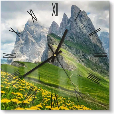 Produktbild von DEQORI Glasuhr 30x30 cm Römisch 'Dolomitenzauber' Wanduhr Glas Uhr Design leise Küchenuhr