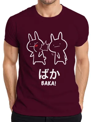 Produktbild von ばか BAKA! Anime Kawaii Hase Ohrfeige Otaku Manga Japan Chibi Cute Herren T-Shirt, Burgundy, XL
