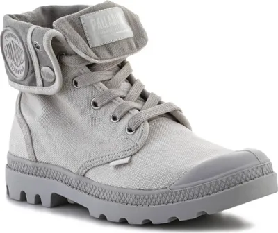 A single gray Palladium boot is shown against a white background.