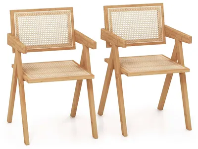 Productafbeelding van Twee rotan stoelen, model DCH-RUDI-WD-2PC, met een frame van natuurlijk bamboe