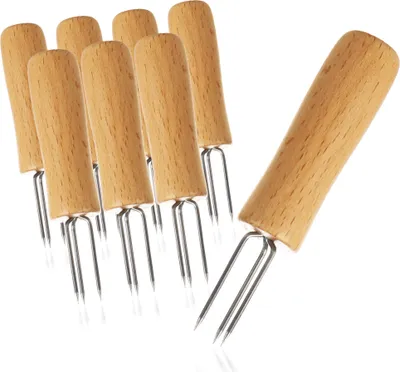 Produktbild von com-four® 8x Mais-Gabel mit 3 Edelstahl-Zinken, rostfrei - wiederverwendbare Maisspieße - Schälhilfe für Pellkartoffeln