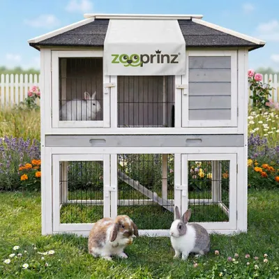 Produktbild von zooprinz Hasenstall Stadtvilla wetterfestes Bitumendach massives Holz 118x118x63cm (BxHxT)