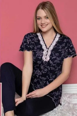 Produktbild von Damen Pyjama Schlafanzug Marineblau M Kurz Viskose S-90