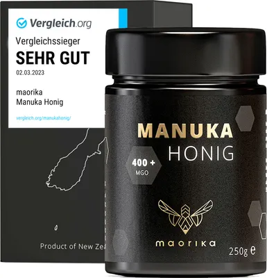 Produktbild von Manuka Honig MGO 400+ im Glas statt Plastik (lichtundurchlässig) 250g,  aus Neuseeland