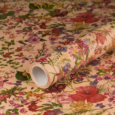 Produktbild von Geschenkpapier Wiesenblumen, Braun, 0,70 x 10 m, Kraftpapier - Geburtstagspapier