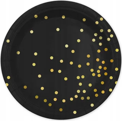 Immagine prodotto di Piatto nero con puntini dorati 18cm 6pz.