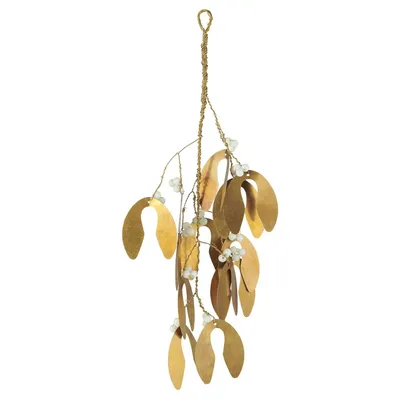 Produktbild von IB Laursen Mistelzweig gold mit weißen Perlen 30cm Weihnachten zum Hängen